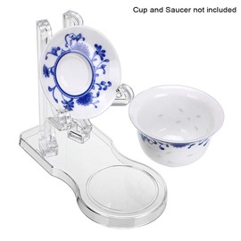 Hipiwe Acrylic Tea Cup Saucer Display Stands Clear Dinnerware Display Easel Stand Teacup Sets Plate Holder, Pack of 5 , High Legs