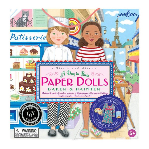 eeBoo: Baker and Painter Paper Dolls Reusable Set, Allows for Creativity and Imagination, Heavy Duty Board, for Ages 5 and up, Comes with a 2 Sided-Stand up Scene