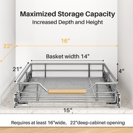 Pull out Cabinet Organizer, 15"W X 21"D, Heavy Duty Smooth Sliding Under Cabinet Shelves for Pots and Pans, Full-Extension Roll out Drawers, Slide out Organization for Home Kitchen Pantry