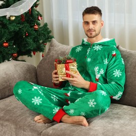 Winmany Family Matching Christmas Pajamas Flannel Plush Hooded One-piece Pjs Holiday Thickened Fleece Nightwear Loungewear