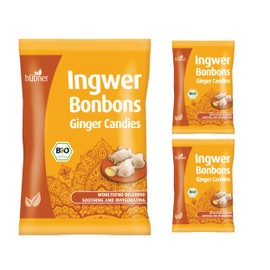 Hubner Ingwer Organic Bonbons, Ginger Hard Candy, 2.4 Ounce Bag with Approximately 24 Pieces, 3-Pack