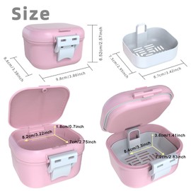 ARGOMAX Leak-proof Prosthesis Box, Portable Soaking Denture Box, Upgraded Version with Storage Compartment, Dentures Bath Case with Strainer, for Dentures and Braces (Pink + White)
