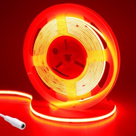 KXZM 24V COB LED Strip Light Red 5M/16.4ft 2400LEDs Uniform Glow Flexible IP20 Not Waterproof LED Tape Lights for DIY Cabinet Bedroom Kitchen Home Decor(No Power Supply)