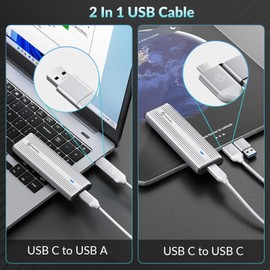 PHIXERO M.2 Nvme Enclosure SSD Enclosure USB NVME SATA Adapter Aluminum Tool-Free USB3.2 Gen2 10Gbps with USB C to C/A NVME PCIe NGFF SATA M-Key/B&M-Key 2230 /2242/2260/2280(Silver)