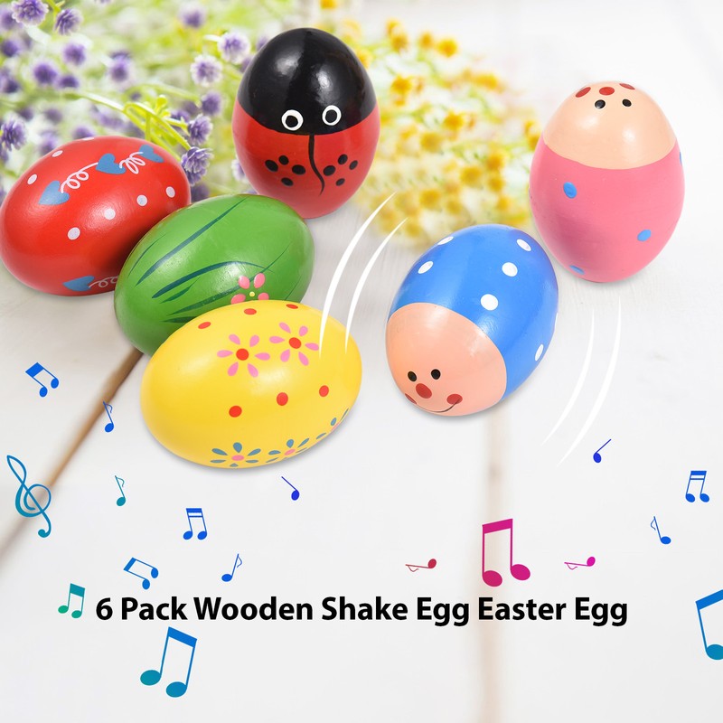 6 Pack Wooden Shake Egg Easter Egg Percussion Instrument Interesting