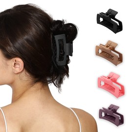 Trullip Big Hair Clips for Women, Large Rectangle Hair Clip for Thin, Thick, and Curly Hair, Non-Slip Hair Claw for Women in Matte Finish (Light Brown, Black, Pink, Magenta)(Pack of 4)