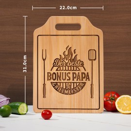 Giftasy Bonus Papa Geschenk - Bambus Schneidebrett mit Spruch, Personalisiert Geschenke für Stiefvater, Gifts for Dad, Vater Geburtstagsgeschenk, Weihnachten