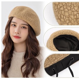 Women Girls Wool Beret Hat French Berets Artist Painter Classic Solid Wool Beret Hat with Adjustable Rope Autumn Winter Fashion Warm Wool Beanie Cap