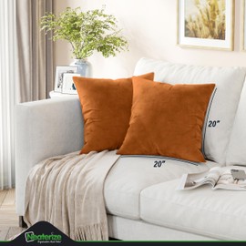 NEATERIZE Throw Pillow Covers 20x20 Burnt Orange - Fall Decor Decorative Washable Velvet Fabric Throw Pillow Covers for Couch or Bed - Set of 2