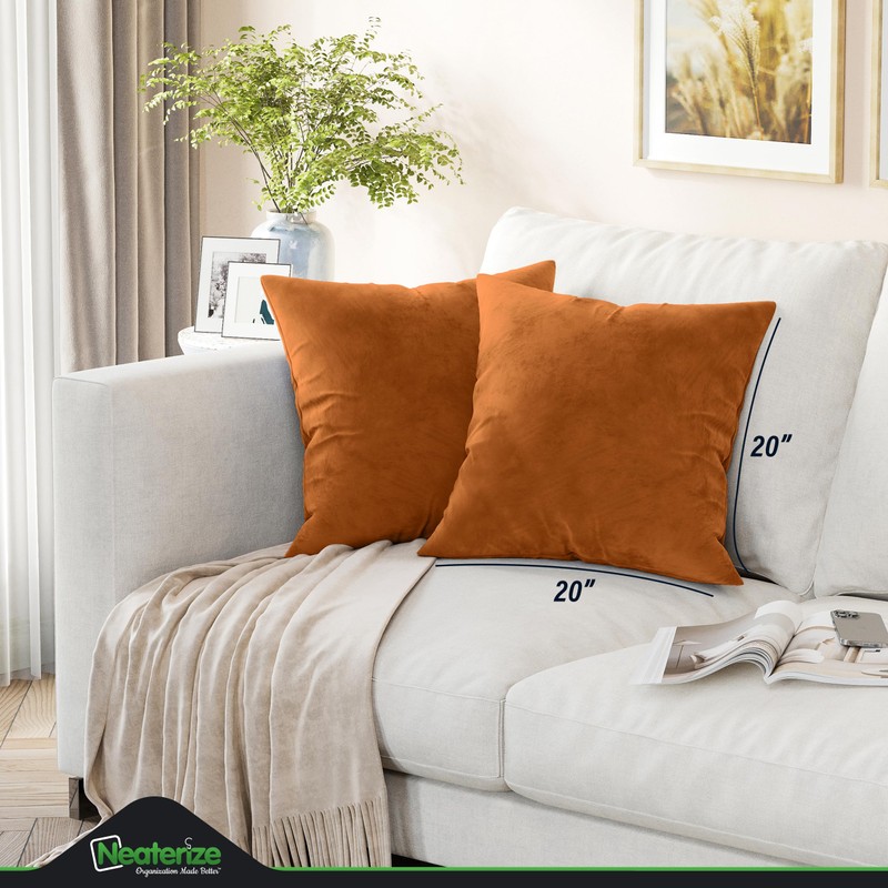 NEATERIZE Throw Pillow Covers 20x20 Burnt Orange - Fall Decor