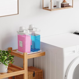 Hordely 77.8OZ Laundry Detergent Dispenser Container, 2 Pack Liquid Laundry Dispenser, Plastic Detergent Dispensers for Laundry Room/Powder/Fabric Softener with Labels/Tray, Clear