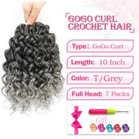 Gogo Curl Crochet Hair 10 Inch Short Curly Crochet Hair for Black Women Beach Curl Water Wave Curly Crochet Braids Hair, Deep Wave Synthetic Braiding Hair Extensions (10 inch 7 Packs 1B/Grey)