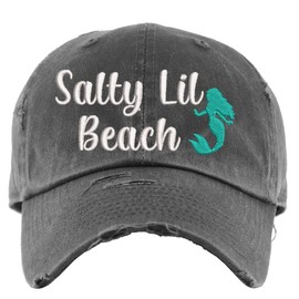 Salty Lil Beach Hat with Mermaid | Distressed Baseball Cap or Ponytail Hat | Fun Beach Hats for Women
