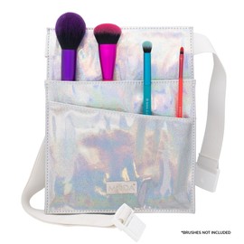 MODA Holographic Makeup Brush Belt – 17-Compartment Adjustable Artist Waist Belt for Brush & Tool Storage, Professional Organizer