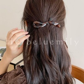 Herbeluemily Banana Clip, Hair Clip, Firm, Hair Clip, Ribbon, Simple, Cute, Set of 2, C, Clear Champagne + Clear Tortoise Shell