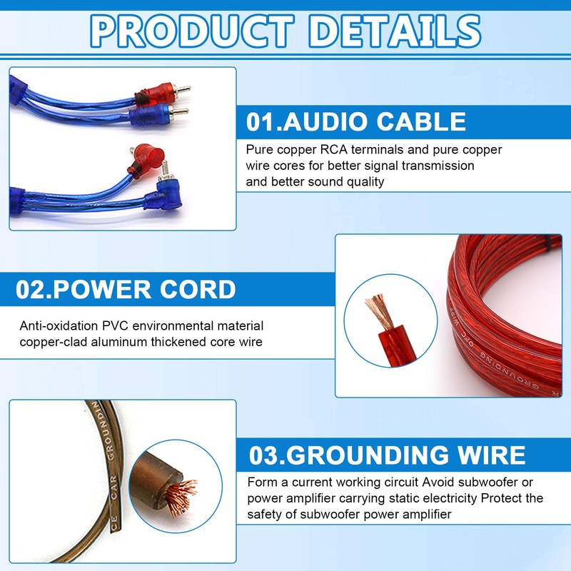 Hengrongshen Subwoofer Cable Set, 1500 W Power Amplifier Cable Set,