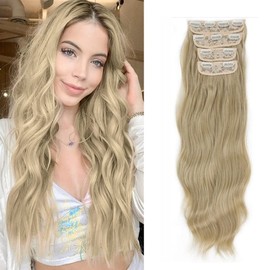 QKEPCY Clip-In Extensions for Women, 4 Pieces, 50 cm Full Head Hair Extensions with Clips, Synthetic Wavy Hair Extensions, Wavy Hair Clip-In Hairpiece, Natural Real Hair Extensions (SW191-107)