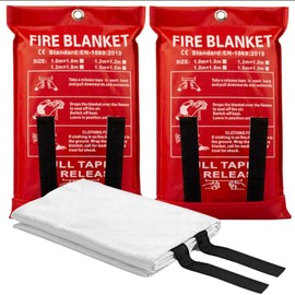 Fire Blanket Emergency for Home and Kitchen: Pack of 2 - Fire Retardant - 40" x 40" - 100% Fiberglass. Emergency Supplies & Fire Safety - Home Essentials