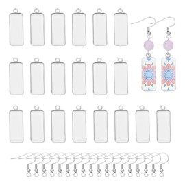 UNICRAFTALE About 30 Sets 10x25mm Blank Rectangle Dangle Earring Earring Hooks with Bezels Pendant Trays Stainless Steel Earring with Rectangle Glass Cabochons for DIY Earring Jewelry Making