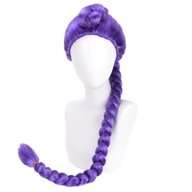 RightOn Purple Braided Wig Long Straight Purple Braid Wig for Cosplay Costume Party Daily Hairnet Include