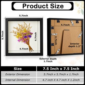 Tuanse 6 Pieces Shadow Box Picture Frame Square Shadow Boxes Display Cases for Sports Memorabilia Wedding Memories Crafts Pins Awards Medals Tickets and Photos(Black,5 x 5 Inch)