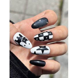 ⬛Kitchen Nail King⬛ Star Cat Handmade Nail Tips - Round / ⬛키치네일 끝판왕⬛ 스타 캣 수제네일팁 - 라운드