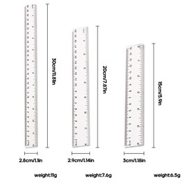 3 Pack Plastic Rulers 15cm 20cm 30cm Rulers Clear Flexible Precision Rulers School Office Home Measuring Tools (6 8 12 Inch)