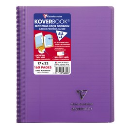 Clairefontaine - Ref 556805C - Koverbook Wirebound Notebook (160 Pages) - 170 x 220mm Size, Lined & Margin Ruling, 90gsm Brushed Vellum Paper, Polypro Cover - Purple