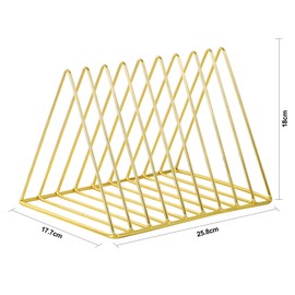 Jinlaili Newspaper Rack Metal Magazine Stand Gold, 9 Slots Triangle Desktop Bookshelf, Record Stand Modern, Newspaper Holder for Office, CD, Magazine