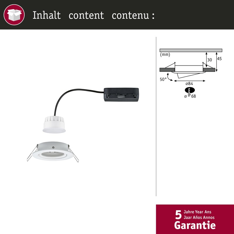 Paulmann Nova Coin 92438 LED Recessed Light Round 84 mm