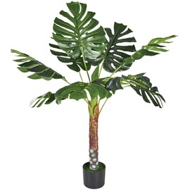 4FT Artificial Monstera Plant Tall, 48'' Faux Swiss Cheese Plants Large with Fake Bark, Dried Moss and Pot, Houseplant for Indoor Outdoor Living Room Home Decor