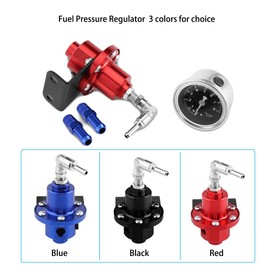 Fuel Pressure Regulator , Universal Aluminum Adjustable FPR Fuel Pressure Regulator with Gauge for Car Auto(Red)