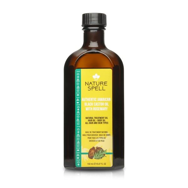 Nature Spell Authentic Jamaican Black Castor Oil with Rosemary for Hair & Body 150 ml - Natural Hair Growth - Strengthen Hair Roots - Treat Dry and Damaged Hair