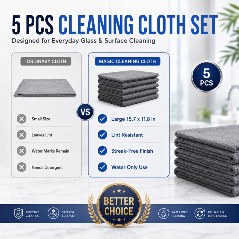 5 PCS Magic Cleaning Cloth Thick Microfiber Cleaning Cloths Streak
