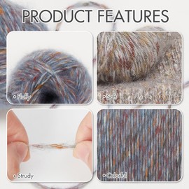 NICEEC 4 Skeins Fluffy Air Yarn for Crocheting, Soft & Colorful, Wool-Acrylic Blend, 3 DK Light Worsted Weight Yarn for Knitting, Quality Tweed Wool Yarn (Total 7.05oz/610yds) - Dawn