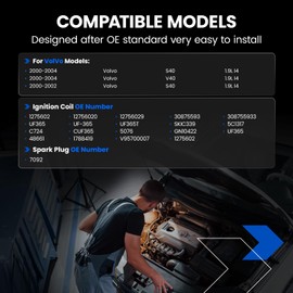 SYKRSS 4-Pack UF365 Ignition Coils & 7092 Spark Plugs Kit Compatible with Volvo S40 2000-2004, V40 2000-2004, 1.9L L4 - Replaces 1275602 12756020 12756029 30875593 GN10422 5C1317 & more
