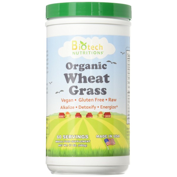 Biotech Nutritions Raw Organic Gluten Free Vegan Wheat Grass, 17 Ounce