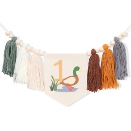 Lucky Duck High Chair Banner - Mallard Duck 1st Birthday Tassel Banner, One Lucky Duck 1st Birthday Decorations, One Year Old Boy Birthday Decor