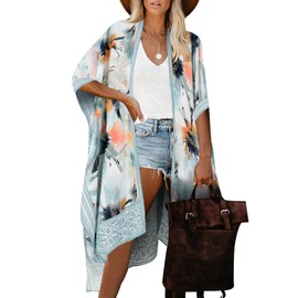 Moss Rose Women's Beach Coverups Swimsuit Kimono Cardigan with Bohemian Floral Print