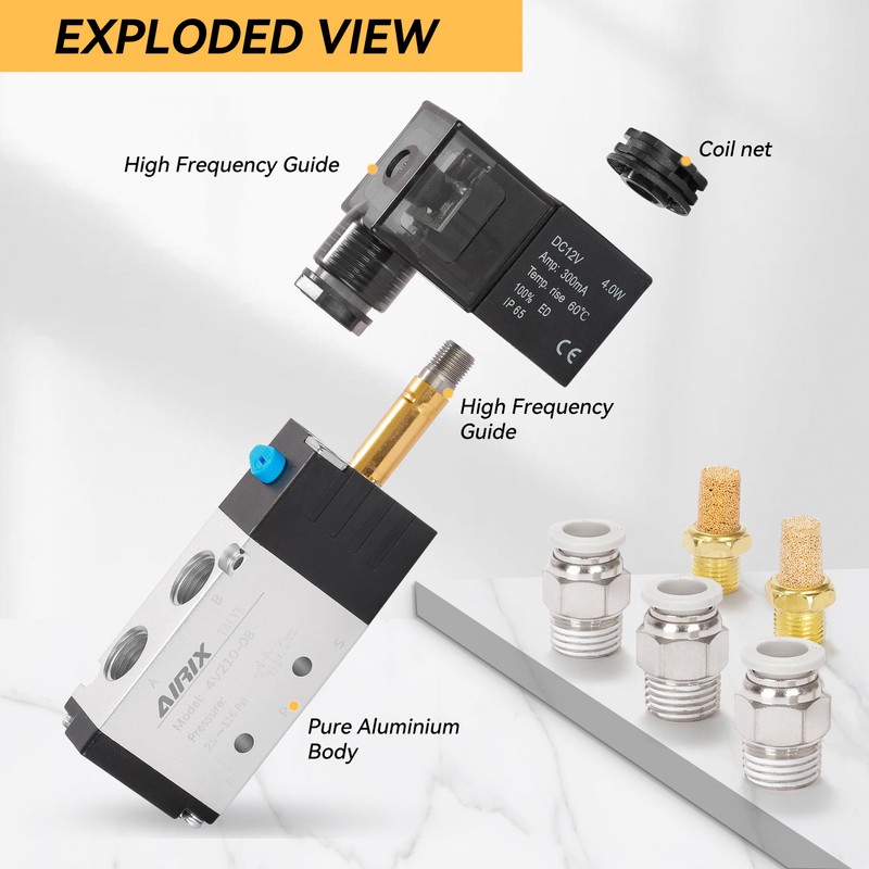 AIRIX 4V210-08 Pneumatic Solenoid Valve DC12V, 2 Position 5 Way,