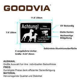 Goodvia Freilaufender Hund Videoüberwacht 30 x 20 cm Metal Aluminium Dog Signs Funny and for the Blind Spot Bin Ich Da