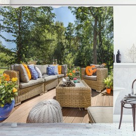 Ambesonne Patio Cortina de Baño, Balcón Terraza con Árboles, Paño Conjunto de Decoración de Baño de Tela y Ganchos, 84" Extra Alta, Bosque Verde Claro Marrón