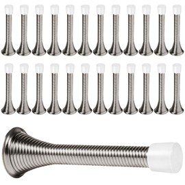 KISEER 24 Pack Spring Door Stops 3 1/4 Inch Flexible Heavy Duty Spring Door Stopper with RustProof Screw Rubber Bumper Tips (Satin Nickel)