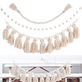 Set of 3 Macrame Garland, BetterJonny 100cm Long Wooden Beads Bohemian Decoration Fringe Banner DIY Birthday Kids Room Decor Frame Collage Living Room Background Wall Decor
