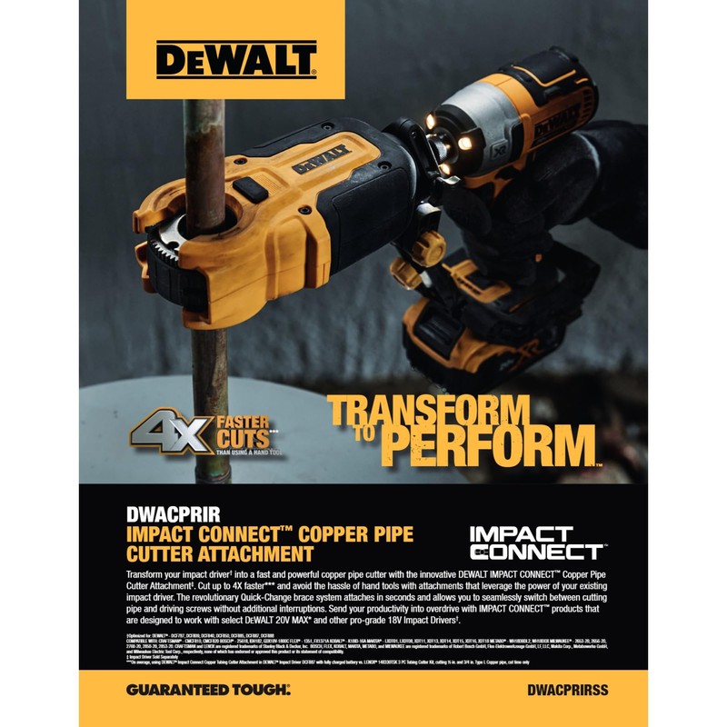 DEWALT IMPACT CONNECT Copper Pipe Cutter, Impact Driver Attachment, Tubing