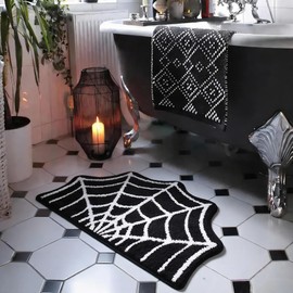 Inshinern Spider Web Bath Mat, 31×20" Halloween Bathroom Rug Non-Slip Spiderweb Rug Machine Washable Goth Area Rugs for Front Door Spooky Home Decor