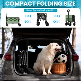 Canpsky Collapsible Folding Wagon with Tailgate, Wagons Carts Foldable with 350lbs Capacity, Lightweight Portable Utility Wagon Cart for Shopping Camping Sports Garden（Green）