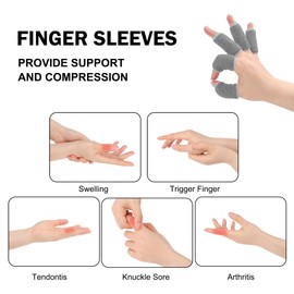 sourcing map 10pcs Finger Protectors Splints, Compression Finger Sleeves Thumb Brace for Trigger Finger, Elastic Covers for Basketball, Breathable Finger Supporter 2.6" x 1.2"