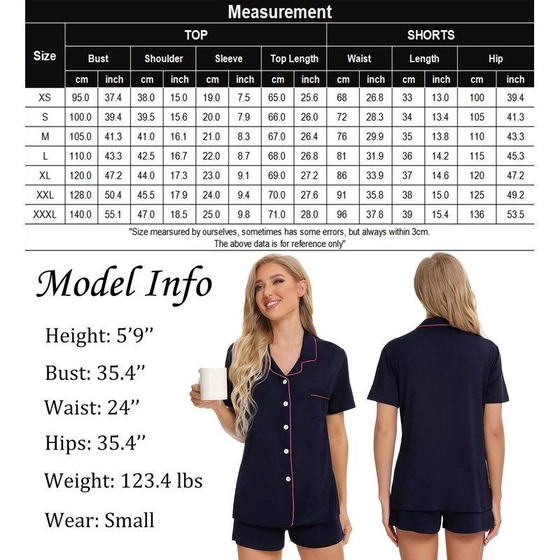 SWOMOG Conjunto de pijama para mujer, Azul marino, M