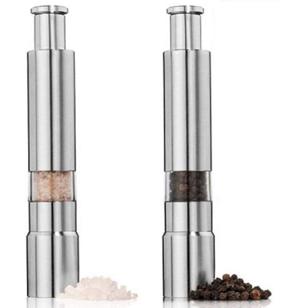 [morningplace] Stainless Steel Pepper Mill, One Push Type, Salt, Pepper Spice Mill, Condiment Container, Set of 2